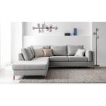 Ecksofa COSO Classic+ mit Ottomane Webstoff - Webstoff Inze: Hellgrau - Breite: 245 cm - Ottomane davorstehend links - Keine Funktion - Buche Dunkel