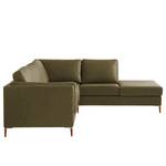 Ecksofa COSO Classic+ mit Ottomane Echtleder - Echtleder Taru: Olivgrün - Breite: 245 cm - Ottomane davorstehend rechts - Keine Funktion - Buche Dunkel