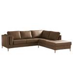 Ecksofa COSO Classic+ mit Ottomane Echtleder - Echtleder Taru: Nougat - Breite: 245 cm - Ottomane davorstehend rechts - Keine Funktion - Buche Dunkel