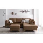 Ecksofa COSO Classic+ mit Ottomane Echtleder - Echtleder Taru: Nougat - Breite: 245 cm - Ottomane davorstehend rechts - Keine Funktion - Buche Dunkel