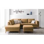 Ecksofa COSO Classic+ mit Ottomane Webstoff - Webstoff Inze: Hellbraun - Breite: 245 cm - Ottomane davorstehend links - Bettkasten - Buche Dunkel