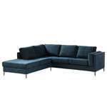 Ecksofa COSO Classic+ mit Ottomane Webstoff - Chenille Rufi: Blau - Breite: 245 cm - Ottomane davorstehend links - Bettkasten - Buche Dunkel