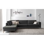 Ecksofa COSO Classic+ mit Ottomane Webstoff - Chenille Rufi: Anthrazit - Breite: 311 cm - Ottomane davorstehend links - Bettkasten - Buche Dunkel