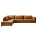 Ecksofa COSO Classic+ mit Ottomane Echtleder - Echtleder Taru: Hellbraun - Breite: 311 cm - Ottomane davorstehend links - Bettkasten - Buche Dunkel