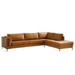 Ecksofa COSO Classic+ mit Ottomane Echtleder - Echtleder Taru: Hellbraun - Breite: 311 cm - Ottomane davorstehend rechts - Bettkasten - Buche Dunkel