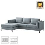 Ecksofa COSO Classic+ mit Longchair Webstoff - Webstoff Inze: Graublau - Breite: 246 cm - Longchair davorstehend links - Schwarz