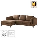 Ecksofa COSO Classic+ mit Longchair Echtleder - Echtleder Taru: Nougat - Breite: 246 cm - Longchair davorstehend links - Schwarz