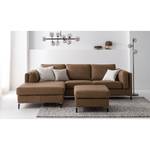 Ecksofa COSO Classic+ mit Longchair Echtleder - Echtleder Taru: Nougat - Breite: 246 cm - Longchair davorstehend links - Schwarz