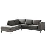 Ecksofa COSO Classic+ mit Ottomane Webstoff - Chenille Rufi: Grau - Breite: 245 cm - Ottomane davorstehend links - Keine Funktion - Schwarz