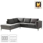 Ecksofa COSO Classic+ mit Ottomane Webstoff - Chenille Rufi: Grau - Breite: 245 cm - Ottomane davorstehend links - Keine Funktion - Schwarz