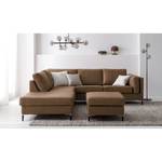 Ecksofa COSO Classic+ mit Ottomane Echtleder - Echtleder Taru: Nougat - Breite: 245 cm - Ottomane davorstehend links - Bettkasten - Schwarz