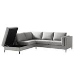 Ecksofa COSO Classic+ mit Ottomane Webstoff - Webstoff Inze: Hellgrau - Breite: 245 cm - Ottomane davorstehend links - Bettkasten - Schwarz