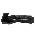 Ecksofa COSO Classic+ mit Ottomane Webstoff - Chenille Rufi: Anthrazit - Breite: 245 cm - Ottomane davorstehend links - Bettkasten - Schwarz