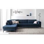 Ecksofa COSO Classic+ mit Ottomane Webstoff - Chenille Rufi: Blau - Breite: 311 cm - Ottomane davorstehend links - Keine Funktion - Schwarz