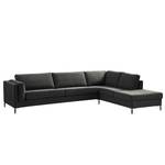 Ecksofa COSO Classic+ mit Ottomane Webstoff - Chenille Rufi: Anthrazit - Breite: 311 cm - Ottomane davorstehend rechts - Bettkasten - Schwarz