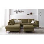 Gestoffeerde hocker COSO Classic+ echt leer - Leer Taru: Olijfgroen - Breedte: 64 cm - Donkere eikenhout