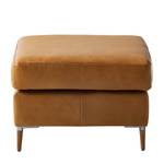 Gestoffeerde hocker COSO Classic+ echt leer - Leer Taru: Lichtbruin - Breedte: 64 cm - Donkere eikenhout