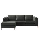 Ecksofa COSO Classic+ mit Longchair Webstoff - Webstoff Inze: Dunkelgrau - Breite: 246 cm - Longchair davorstehend links - Eiche Dunkel