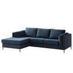 Ecksofa COSO Classic+ mit Longchair Webstoff - Chenille Rufi: Blau - Breite: 246 cm - Longchair davorstehend links - Eiche Dunkel