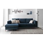 Ecksofa COSO Classic+ mit Longchair Webstoff - Chenille Rufi: Blau - Breite: 246 cm - Longchair davorstehend links - Eiche Dunkel