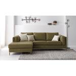 Ecksofa COSO Classic+ mit Longchair Echtleder - Echtleder Taru: Olivgrün - Breite: 246 cm - Longchair davorstehend links - Eiche Dunkel