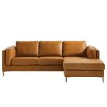 Ecksofa COSO Classic+ mit Longchair Echtleder - Echtleder Taru: Hellbraun - Breite: 246 cm - Longchair davorstehend rechts - Eiche Dunkel