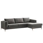 Ecksofa COSO Classic+ mit Longchair Webstoff - Chenille Rufi: Grau - Breite: 287 cm - Longchair davorstehend rechts - Eiche Dunkel