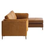 Ecksofa COSO Classic+ mit Longchair Echtleder - Echtleder Taru: Hellbraun - Breite: 287 cm - Longchair davorstehend rechts - Eiche Dunkel