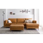 Ecksofa COSO Classic+ mit Longchair Echtleder - Echtleder Taru: Hellbraun - Breite: 287 cm - Longchair davorstehend rechts - Eiche Dunkel