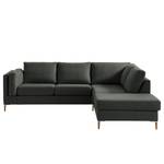 Ecksofa COSO Classic+ mit Ottomane Webstoff - Webstoff Inze: Dunkelgrau - Breite: 245 cm - Ottomane davorstehend rechts - Bettkasten - Eiche Dunkel