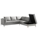 Ecksofa COSO Classic+ mit Ottomane Webstoff - Webstoff Inze: Hellgrau - Breite: 245 cm - Ottomane davorstehend rechts - Bettkasten - Eiche Dunkel