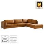 Ecksofa COSO Classic+ mit Ottomane Echtleder - Echtleder Taru: Hellbraun - Breite: 311 cm - Ottomane davorstehend rechts - Keine Funktion - Eiche Dunkel