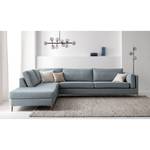 Ecksofa COSO Classic+ mit Ottomane Webstoff - Webstoff Inze: Graublau - Breite: 311 cm - Ottomane davorstehend links - Bettkasten - Eiche Dunkel