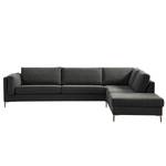 Ecksofa COSO Classic+ mit Ottomane Webstoff - Chenille Rufi: Anthrazit - Breite: 311 cm - Ottomane davorstehend rechts - Bettkasten - Eiche Dunkel