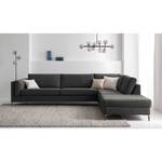 Ecksofa COSO Classic+ mit Ottomane Webstoff - Chenille Rufi: Anthrazit - Breite: 311 cm - Ottomane davorstehend rechts - Bettkasten - Eiche Dunkel