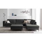 Ecksofa COSO Classic+ mit Ottomane Webstoff - Chenille Rufi: Anthrazit - Breite: 311 cm - Ottomane davorstehend rechts - Bettkasten - Eiche Dunkel