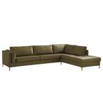 Ecksofa COSO Classic+ mit Ottomane Echtleder - Echtleder Taru: Olivgrün - Breite: 311 cm - Ottomane davorstehend rechts - Bettkasten - Eiche Dunkel