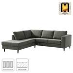 Ecksofa COSO Classic mit Ottomane Webstoff - Stoff Lica: Dunkelgrau - Breite: 238 cm - Ottomane davorstehend links - Keine Funktion - Buche