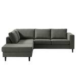 Ecksofa COSO Classic mit Ottomane Webstoff - Stoff Lica: Dunkelgrau - Breite: 238 cm - Ottomane davorstehend links - Keine Funktion - Buche