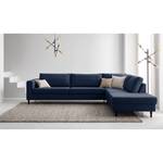 Ecksofa COSO Classic mit Ottomane Webstoff - Webstoff Milan: Dunkelblau - Breite: 304 cm - Ottomane davorstehend rechts - Bettkasten - Buche