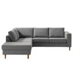 Ecksofa COSO Classic mit Ottomane Webstoff - Stoff Lica: Hellgrau - Breite: 238 cm - Ottomane davorstehend links - Bettkasten - Eiche