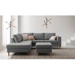 Ecksofa COSO Classic mit Ottomane Webstoff - Stoff Lica: Hellgrau - Breite: 238 cm - Ottomane davorstehend links - Bettkasten - Eiche