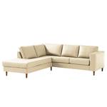 Ecksofa COSO Classic mit Ottomane Echtleder - Echtleder Neto: Creme - Breite: 238 cm - Ottomane davorstehend links - Bettkasten - Eiche