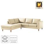 Ecksofa COSO Classic mit Ottomane Echtleder - Echtleder Neto: Creme - Breite: 238 cm - Ottomane davorstehend links - Bettkasten - Eiche