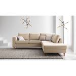 Ecksofa COSO Classic mit Ottomane Webstoff - Webstoff Milan: Beige - Breite: 238 cm - Ottomane davorstehend rechts - Bettkasten - Eiche