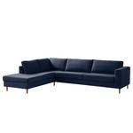 Ecksofa COSO Classic mit Ottomane Webstoff - Webstoff Milan: Dunkelblau - Breite: 304 cm - Ottomane davorstehend links - Keine Funktion - Eiche