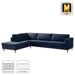 Ecksofa COSO Classic mit Ottomane Webstoff - Webstoff Milan: Dunkelblau - Breite: 304 cm - Ottomane davorstehend links - Keine Funktion - Eiche