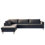 Ecksofa COSO Classic mit Ottomane Webstoff - Stoff Lica: Blau - Breite: 304 cm - Ottomane davorstehend links - Bettkasten - Eiche