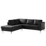 Ecksofa COSO Classic mit Ottomane Echtleder - Echtleder Neto: Schwarz - Breite: 238 cm - Ottomane davorstehend links - Bettkasten - Esche