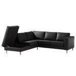 Ecksofa COSO Classic mit Ottomane Echtleder - Echtleder Neto: Schwarz - Breite: 238 cm - Ottomane davorstehend links - Bettkasten - Esche